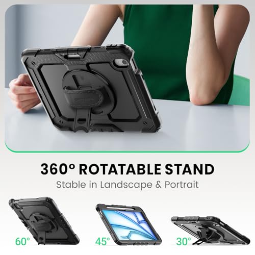SEYMAC iPad Air 11 Inch Case A3460/A3463/A3266/A3267/A3270/A2902/A2903/A2904, Heavy Duty, Hybrid Polycarbonate, Silicone, Black