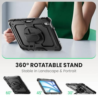 SEYMAC iPad Air 11 Inch Case A3460/A3463/A3266/A3267/A3270/A2902/A2903/A2904, Heavy Duty, Hybrid Polycarbonate, Silicone, Black