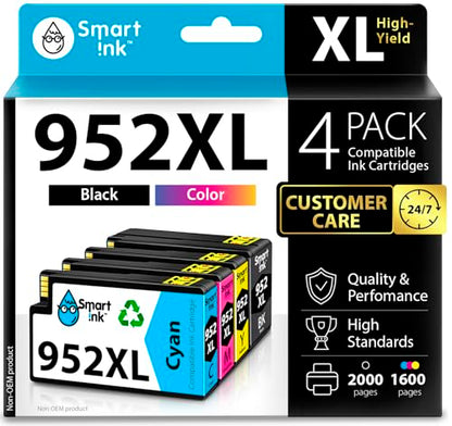 Smart Ink 952 952XL 4-Pack Inkjet Ink Water-Based Black/Cyan/Magenta/Yellow