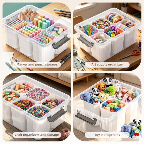 Citylife 17QT Plastic Storage Bin Clear White Stackable Organizer Containers for Tools and Crafts