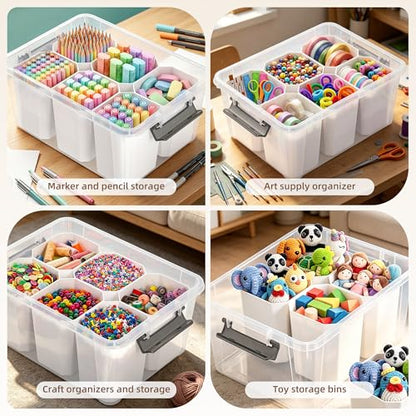 Citylife 17QT Plastic Storage Bin Clear White Stackable Organizer Containers for Tools and Crafts