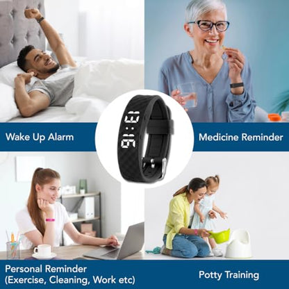 Tabtime Black Small Vibrating Watch Automatic Battery Powered Digital Alarm