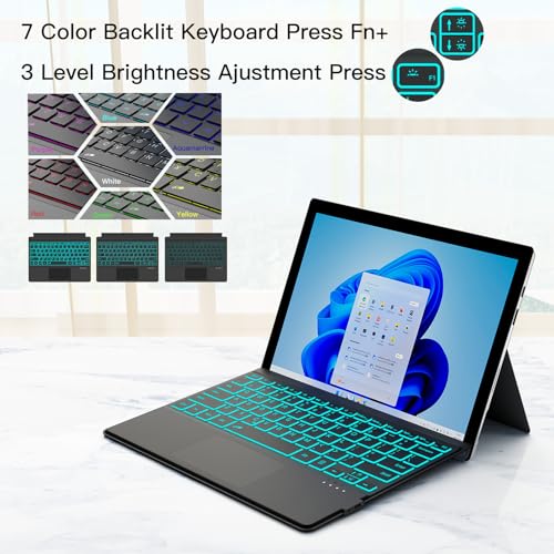 XIWMIX Standalone Bluetooth Keyboard for Microsoft Surface Pro 3/4/5/6/7/7+ QWERTY Layout Rechargeable Battery Powered Backlit Keyboard