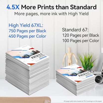 Pitooler 67XL Ink Cartridges Multicolor Page Yield 1200 Black Color Compatible For HP Printers