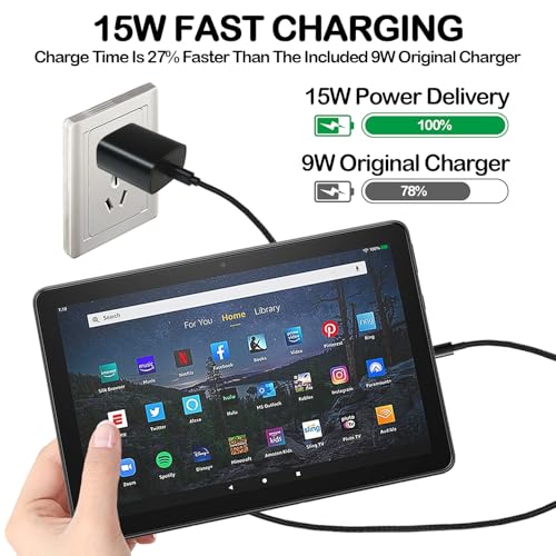 EGK 15W USB-C Fast Charger for Kindle Fire Tablets (9th-13th Gen) and Kindle E-Readers (11th Gen)