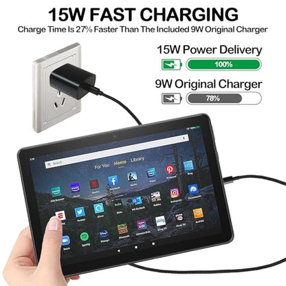 EGK 15W USB-C Fast Charger for Kindle Fire Tablets (9th-13th Gen) and Kindle E-Readers (11th Gen)