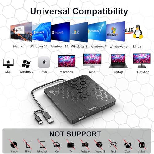 YADIANSU 0.5" YD168 USB 3.0 External CD DVD Drive