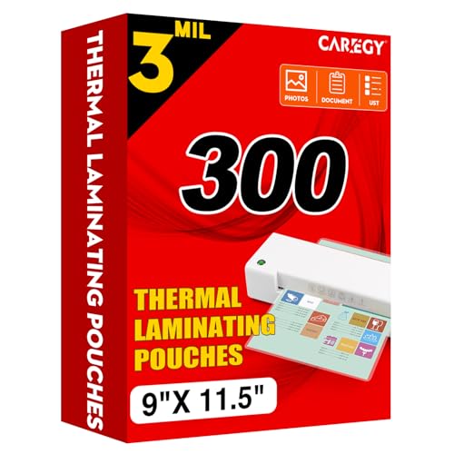CAREGY 300 Pack Thermal Laminating Pouches 3 Mil 9 x 11.5 Clear Sheets Office and School Supplies