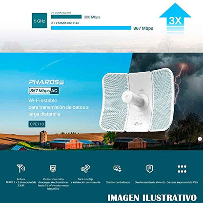 TP-Link CPE710 5GHz 867Mbps Long-Range Outdoor CPE with IP65 Weatherproofing