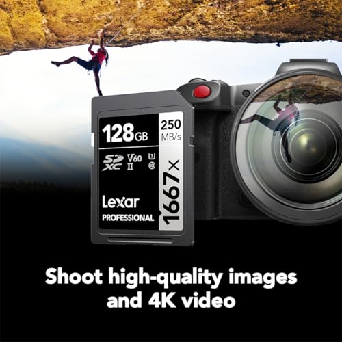 Lexar 128GB LSD128CBNA16672 SDXC Memory Card, UHS-II, Class 10, Up to 250 MB/s Read Speed