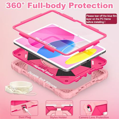 WESOROL 10.9 Inch iPad 10th Generation Case, 11 Inch iPad (A16) 11th Generation Case, Full-Body Drop Protection, Rose Gold Pink