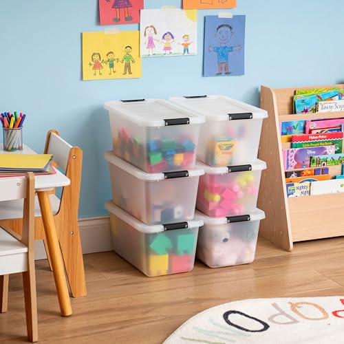 IRIS USA 13 Quart Plastic Clip Storage Bin, 15.5" L x 9.38" W x 7.75" H, 6 Compartments, Model 500563