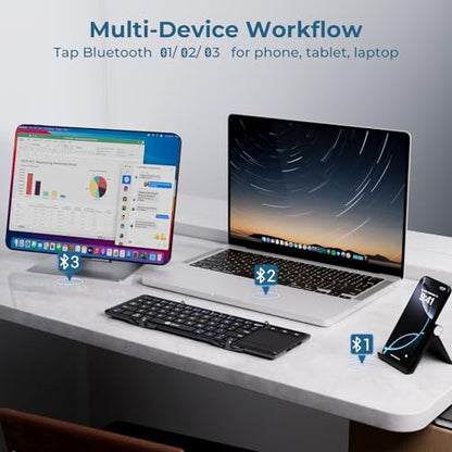 iClever 65-Key IC-BK08 Bluetooth Keyboard, Portable Foldable Design, Touchpad, Multi-Device Connectivity