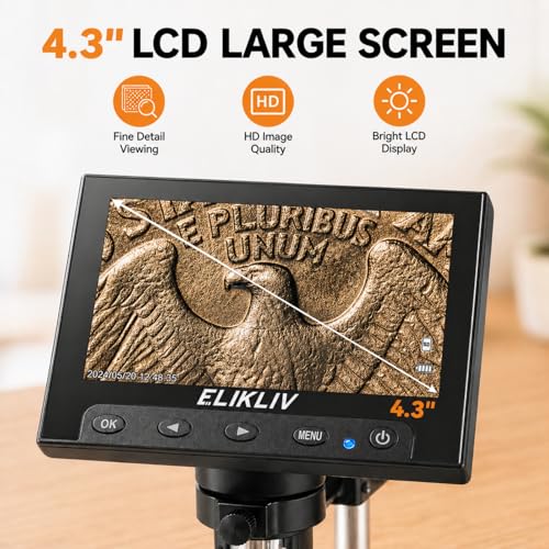 Elikliv 4.3 Inch EDM4 LCD Digital Microscope 720P 1000x LED Coin Magnifier