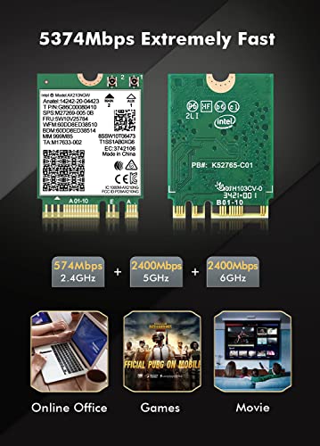 NICGIGA 802.11ax WiFi 6E Wireless Network Card AX210 M.2 NGFF Bluetooth 5.3 Max 5400Mbps Compatible with Windows 10/11
