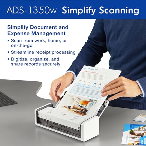 Brother ADS-1350W Document Scanner | 600 dpi | Compact design | USB, Ethernet, Wi-Fi Connectivity