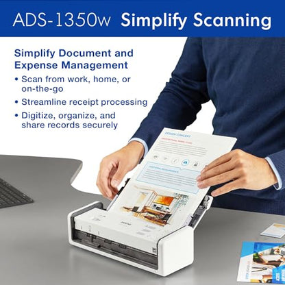 Brother ADS-1350W Document Scanner | 600 dpi | Compact design | USB, Ethernet, Wi-Fi Connectivity