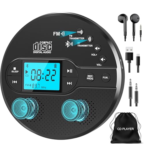 Sunoony Portable CD Player CD-35H Rechargeable Bluetooth AUX Lightweight 2-Channel CD Player