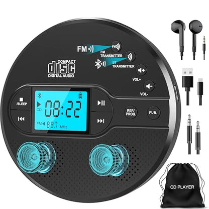 Sunoony Portable CD Player CD-35H Rechargeable Bluetooth AUX Lightweight 2-Channel CD Player