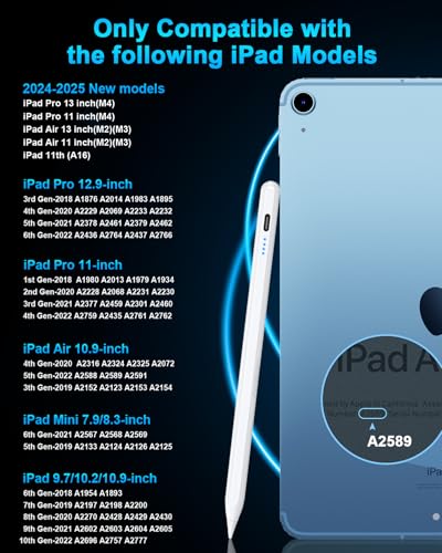 DOGAIN White Stylus Pen for iPad A16 11th/10th/9th/8th/7th/6th Pro 12.9"/11" Air 3/4/5 Mini 6/5 Models