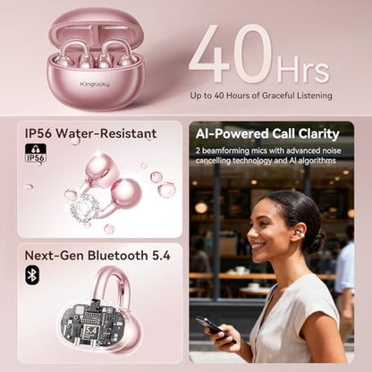 Kinglucky Clip-On Open Ear Earbuds A8 Bluetooth 5.4 Wireless 40 Hours Playtime