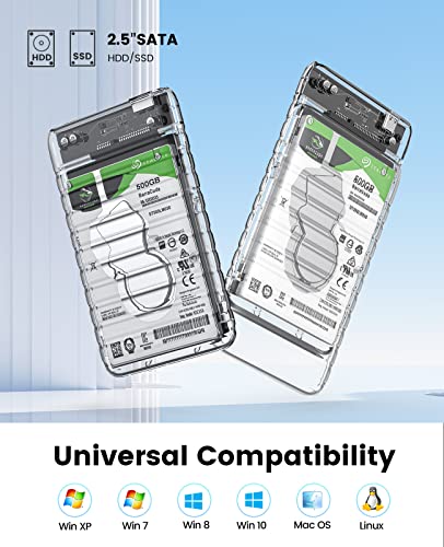 ORICO 2.5 Inch Hard Drive Enclosure USB 3.0 Type C Transparent Case for 6TB SATA SSD/HDD