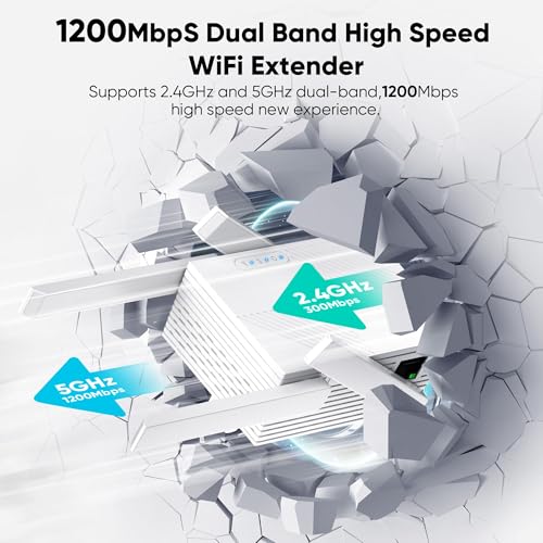 TFBWVD WiFi Extender Signal Booster 10,000 sq ft Dual Band 1200 Mbps ATA WiFi Repeater