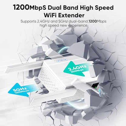 TFBWVD WiFi Extender Signal Booster 10,000 sq ft Dual Band 1200 Mbps ATA WiFi Repeater