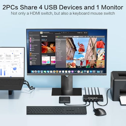 BMKZAYR HDMI KVM Switch 1 Monitor 2 Computers 4K@60Hz Plug and Play Model BMKZAYR004