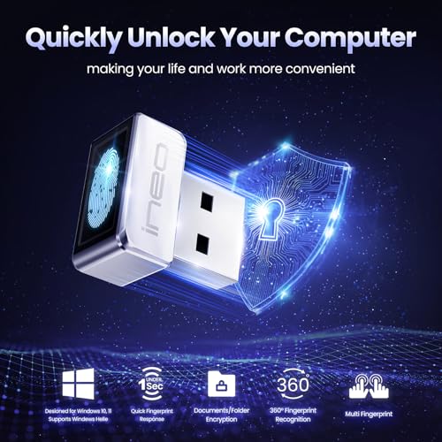 Ineo 4.49 x 3.90 x 0.47 inches Fingerprint Reader FP01 USB Compact Security Key