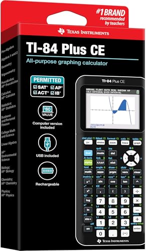 Texas Instruments 3.2 Inches TI-84 Plus CE Black Graphing Calculator Battery Powered LCD