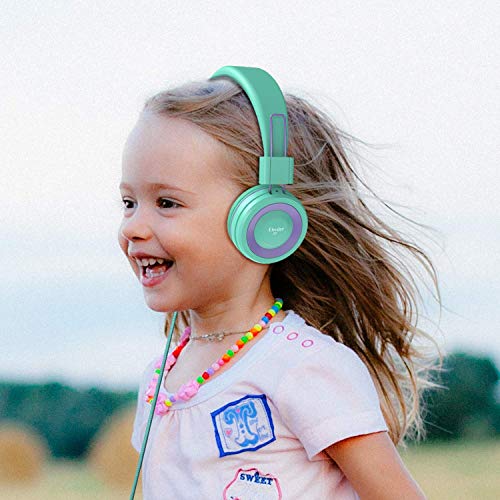 ELECDER i37 Kids Headphones - On-Ear, 3.5mm Jack, Adjustable, Foldable, Green