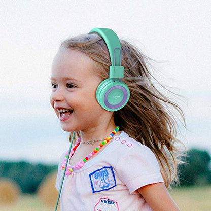 ELECDER i37 Kids Headphones - On-Ear, 3.5mm Jack, Adjustable, Foldable, Green