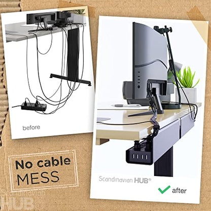 Scandinavian Hub Under Desk Cable Management Tray, 2 Pack, Self-Adhesive, Black