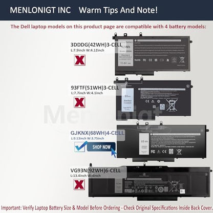 Menlonigt 68Wh GJKNX Laptop Battery 7.6V Compatible with Dell Latitude and Precision Series