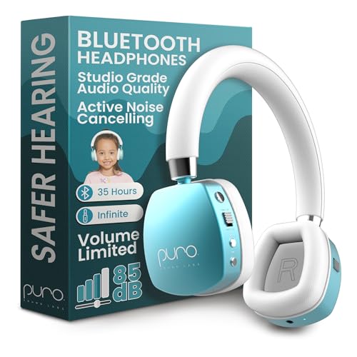 Puro Sound Labs PQP On-Ear Active Noise Cancelling Headphones 85 dB Volume Limit Bluetooth Teal