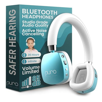 Puro Sound Labs PQP On-Ear Active Noise Cancelling Headphones 85 dB Volume Limit Bluetooth Teal
