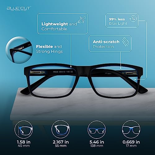 BLUE CUT Large FRED 55mm 17mm 45mm 140mm Blue Light Blocking Glasses