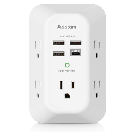 Addtam 5-Outlet Extender Surge Protector AD5004 1800J 125 Volts Power Strip