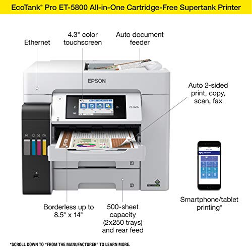 Epson 39.2 lbs EcoTank ET-5800 Color Inkjet Printer 4800 x 2400 dpi