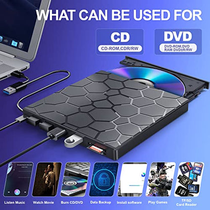 BPAKDU 6.56" Slim Portable External CD/DVD Drive Model B31-G - USB 3.0 - Black