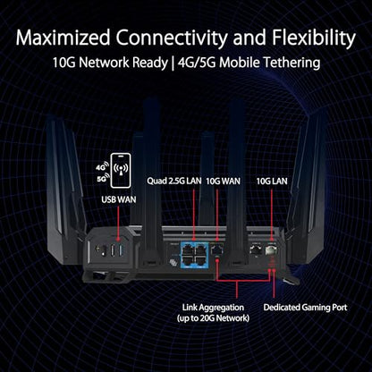 ASUS GT-BE98 Quad-Band WiFi 7 Router 30000 Mbps 320 MHz Ethernet Wi-Fi