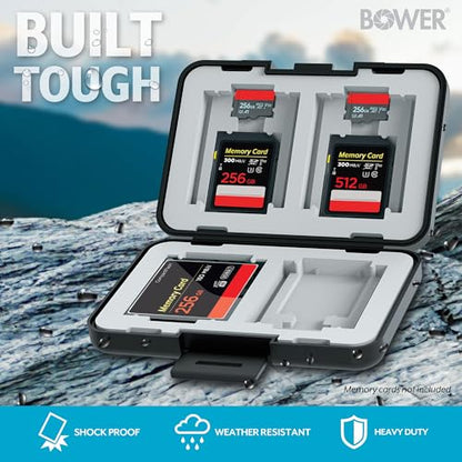 Bower SCS-MW4 Memory Card Case | Water Resistant | 12 Card Capacity | Heavy Duty Protection | Black
