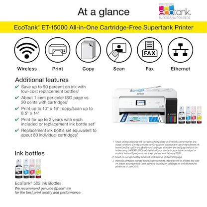 Epson EcoTank ET-15000 Inkjet Printer 4800x1200dpi Wireless All-in-One 21.4lbs