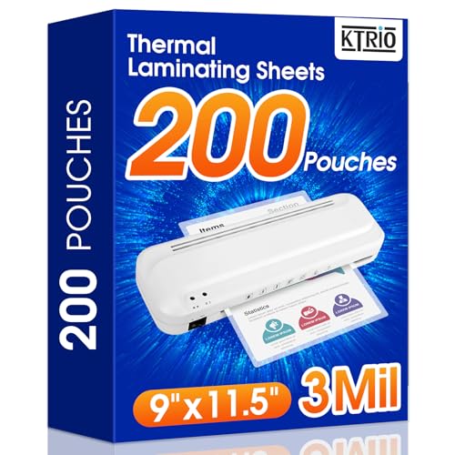 KTRIO 200 Count Thermal Laminating Sheets 8.5 x 11 Inches 3 Mil Clear Lamination Pouches