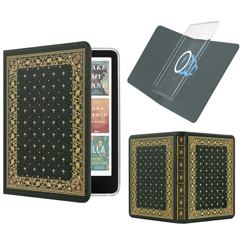 Vane Oak 7" Kindle Paperwhite Case with Auto Sleep/Wake, Magnetic Detachable, Slim PU Leather, Ornate Green