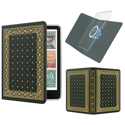 Vane Oak 7" Kindle Paperwhite Case with Auto Sleep/Wake, Magnetic Detachable, Slim PU Leather, Ornate Green