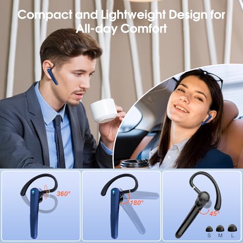 Atheewon N19 Wireless Bluetooth Headset V5.3, Noise Cancellation, Bluetooth 5.3, Waterproof, In-Ear, Single Ear, Dark Blue