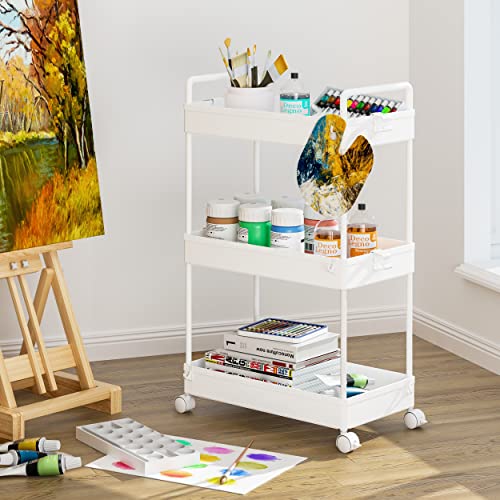 Ronlap 3-Tier Rolling Storage Cart RLSU302WWE-EU White Plastic Utility Organizer