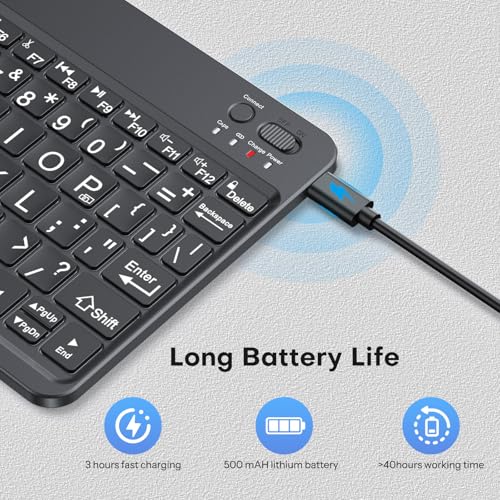 OMOTON 9.7" Black Large Print Bluetooth Keyboard - QWERTY - Battery Powered - Compatible with iPad and Windows